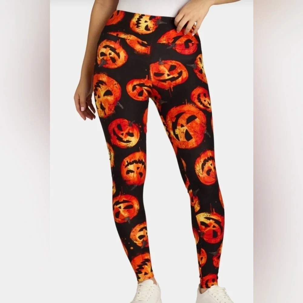 No Boundaries Orange Pumpkin Print Leggings XXS/XS- NWT
